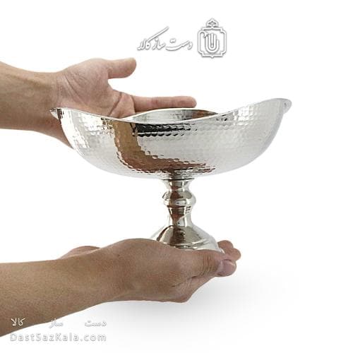 آجیل خوری مسی سفید روکش کروم مدل سه گوش 22 سانتی کد AH-29