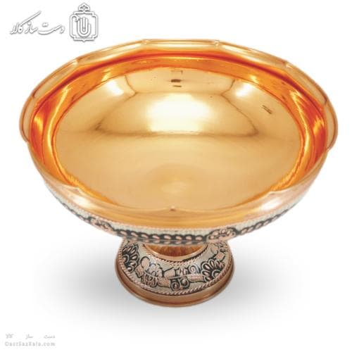 آجیل خوری مسی پایه دار الماس تراش نقره کوب کد MJ-129