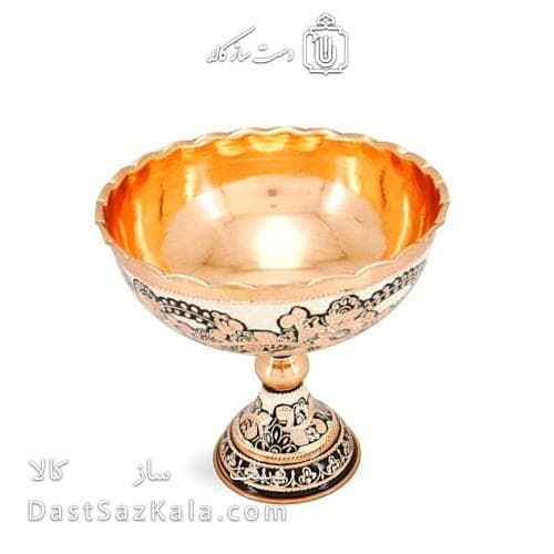 جام پایه دار مسی الماس تراش نقره کوب سایز 3 کد MJ-126