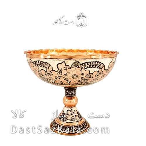 جام پایه دار مسی الماس تراش نقره کوب سایز 4 کد MJ-125