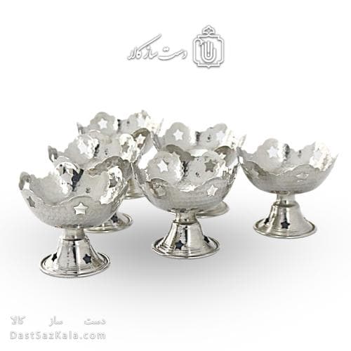 ست هفت سین و بستنی خوری مسی سفید مدل ستاره ای 6 تایی AH-62