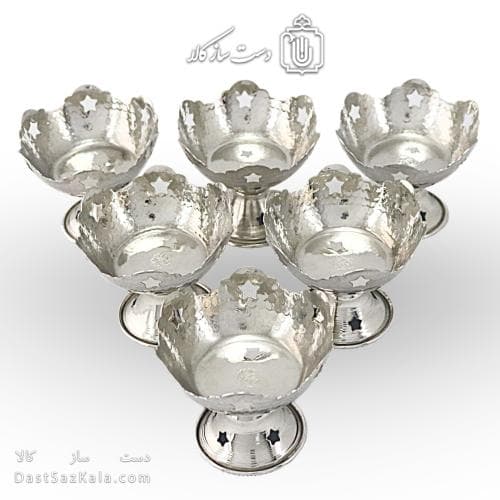 ست هفت سین و بستنی خوری مسی سفید مدل ستاره ای 6 تایی AH-62