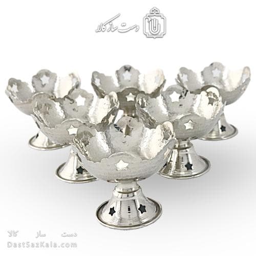 ست هفت سین و بستنی خوری مسی سفید مدل ستاره ای 6 تایی AH-62
