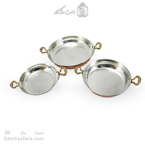 سرویس ماهیتابه مسی زنجان دسته برنجی مجموعه 3 عددی کد AH-159