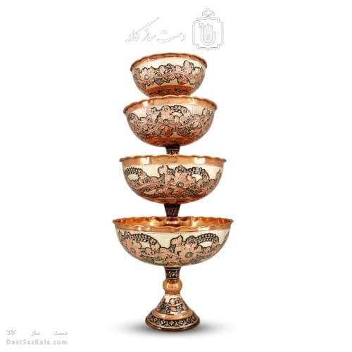 سرویس پذیرایی مسی الماس تراش نقره کوب 4 تیکه کد MJ-124