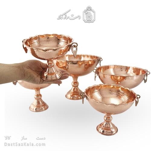 سرویس پذیرایی مسی پایه دار زنجان مدل گوشوار دار 5 سایز AH-22