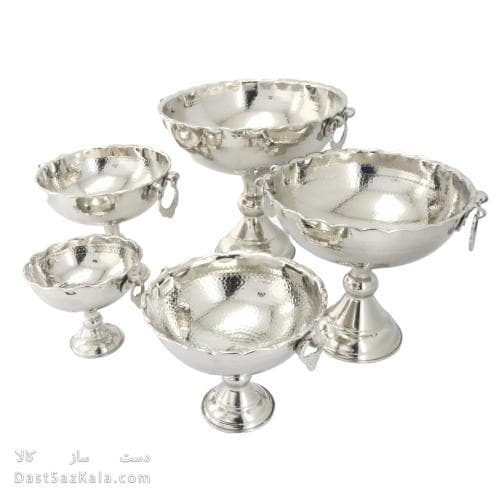 سرویس پذیرایی مسی پایه دار سفید مدل گوشواره دار 5 سایز AH-23