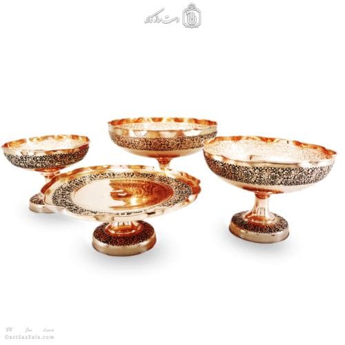 سرویس پذیرایی مسی گل رز قلم کاری شده 4 تیکه کد PA-67