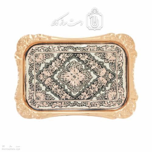 سینی مسی چای خوری الماس تراش نقره کوب شده کد MJ-131