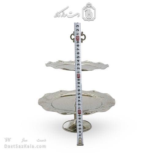 شیرینی خوری مسی دو طبقه سفید به ارتفاع 30 سانتیمتر کد AH-134