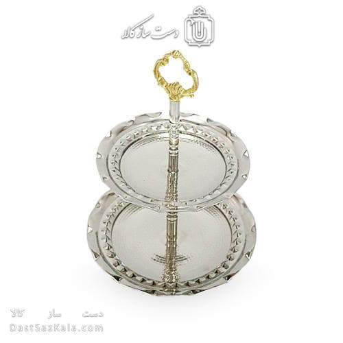 شیرینی خوری مسی دو طبقه سفید به ارتفاع 35 سانتیمتر کد AH-132