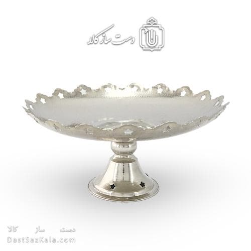 شیرینی خوری مسی پایه دار سفید مدل ستاره ای 28 سانتی کد AH-38