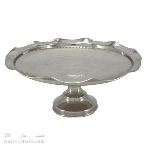 شیرینی خوری مسی پایه دار سفید مدل لبه چین 25 سانتی کد AH-47