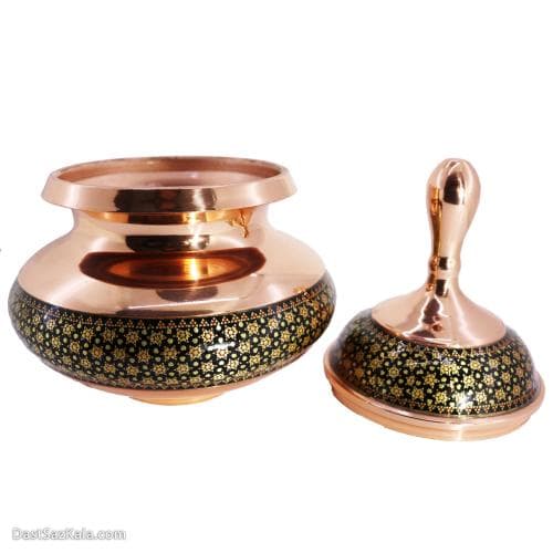 قندان مسی خاتم کاری شده مدل دخلی مشکی کد MJ-70