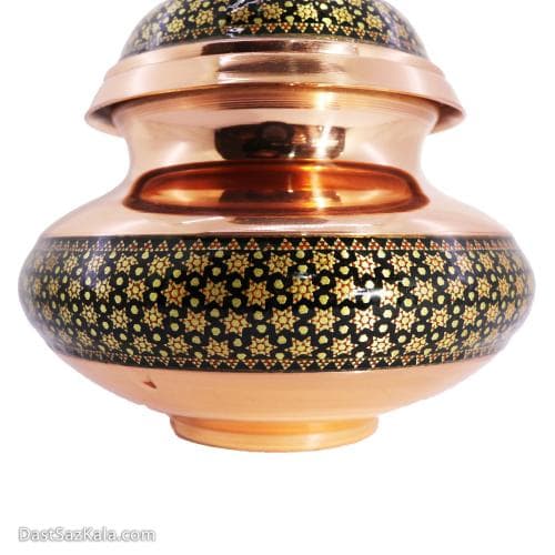 قندان مسی خاتم کاری شده مدل دخلی مشکی کد MJ-70