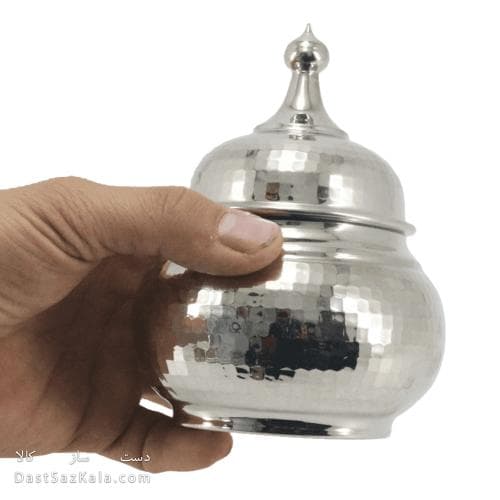 قندان مسی سفید زنجان به ارتفاع 14 سانتیمتر کد AH-89