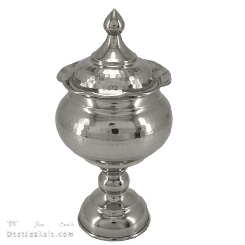 قندان مسی پایه دار سفید زنجان به ارتفاع 21 سانتیمتر کد AH-85