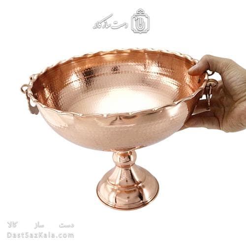 میوه خوری مسی بزرگ پایه دار گوشواره ای قطر 27 سانتی کد AH-52