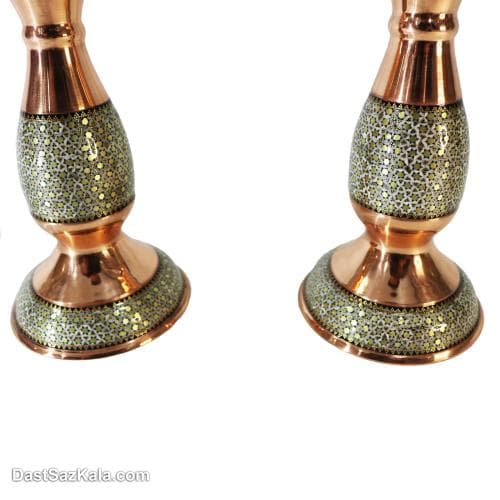 چراغ گرد سوز مسی خاتم کاری طرح ناصر الدین شاه کد MJ-114
