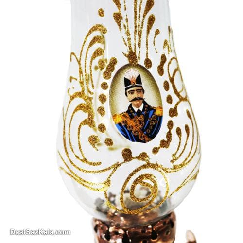 چراغ گرد سوز مسی خاتم کاری طرح ناصر الدین شاه کد MJ-114