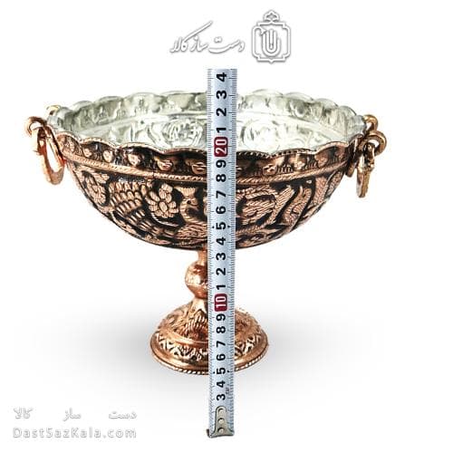 کاسه پایه دار مسی قلم زنی زنجان نانو شده قطر 22 سانتی AH-114