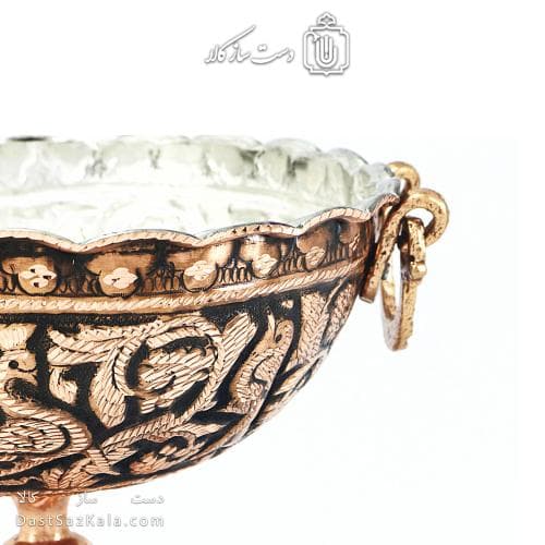 کاسه پایه دار مسی قلم زنی زنجان نانو شده قطر 22 سانتی AH-114