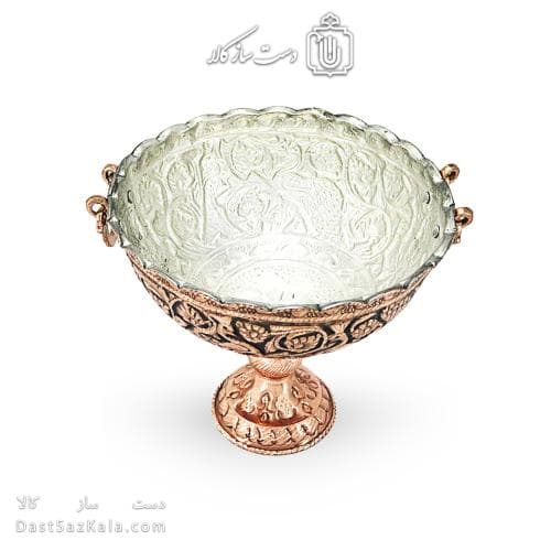 کاسه پایه دار مسی قلم زنی زنجان نانو شده قطر 24 سانتی AH-113