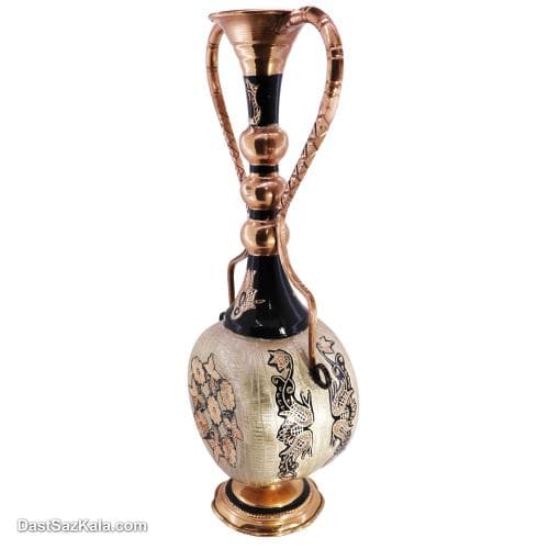 گلدان مسی الماس تراش نقره کوبی شده 40 سانتی کد MJ-101