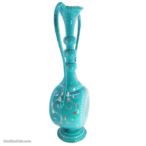 گلدان مسی الماس تراش فانتزی فیروزه ی کد MJ-106