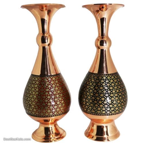 گلدان مسی خاتم کاری اصفهان 25 سانتی مدل موشکی 2 عددی MJ-87