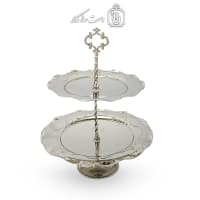 شیرینی خوری مسی دو طبقه سفید به ارتفاع 30 سانتیمتر کد AH-134