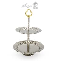 شیرینی خوری مسی دو طبقه سفید به ارتفاع 35 سانتیمتر کد AH-132
