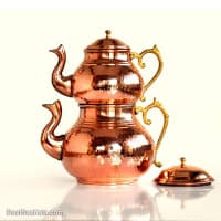 کتری و قوری مسی زنجان دسته برنجی طرح ترک کد NZ-18