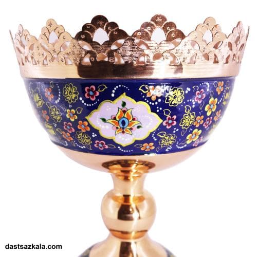 آجیل خوری مسی میناکاری پایه دار طرح پرداز بزرگ کد MJ-49