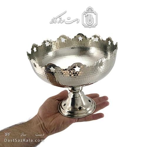 آجیل خوری مسی پایه دار سفید مدل ستاره ای 20 سانتی کد AH-37