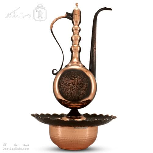 آفتابه لگن مسی سیاه قلم کاری شده زنجان کد MJ-122