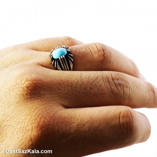 انگشتر فیروزه مردانه اصل با رکاب چهار چنگ کد RN-13