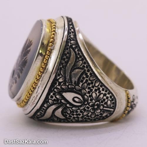 انگشتر شجر تک درخت کلکسیونی رکاب شیخ احمد گوار سه طلا RN-45