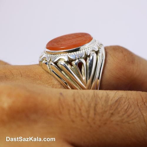 انگشتر مردانه عقیق یمنی اصل با رکاب شیخ احمد زنجانی RN-25