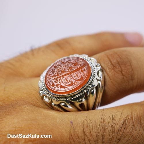انگشتر مردانه عقیق یمنی اصل با رکاب شیخ احمد زنجانی RN-25