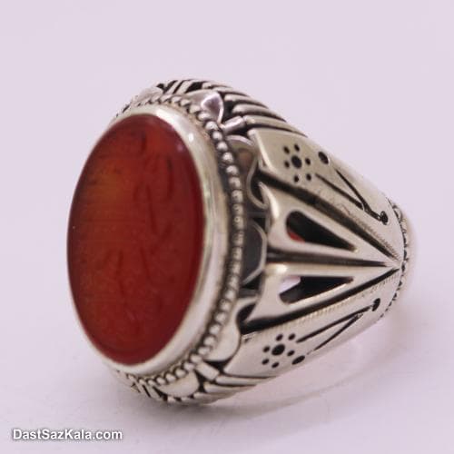 انگشتر عقیق مردانه اصل حکاکی شده با رکاب شیخ احمد RN-39