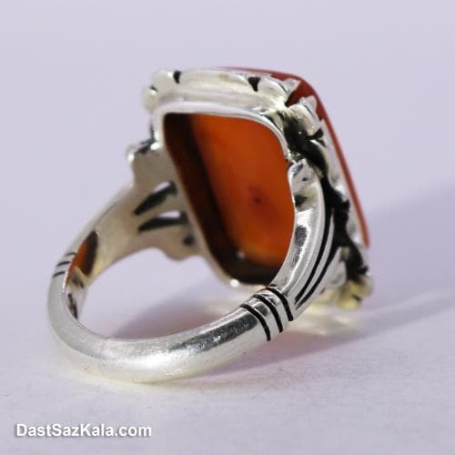 انگشتر مردانه عقیق سرخ کهنه هندی با رکاب مدل کمره کد RN-26