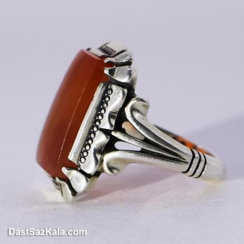 انگشتر مردانه عقیق سرخ کهنه هندی با رکاب مدل کمره کد RN-26