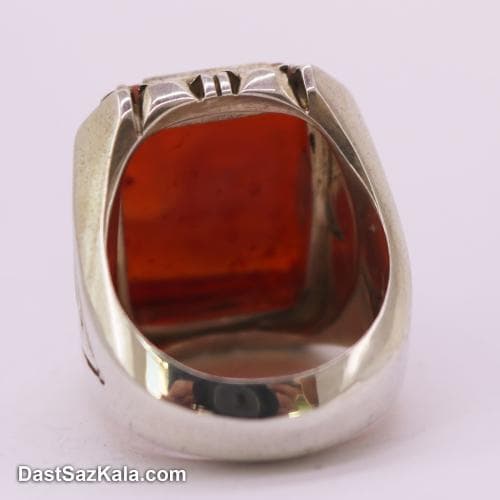 انگشتر مردانه عقیق سرخ خط دار با رکاب شیخ احمد تک اشک RN-40