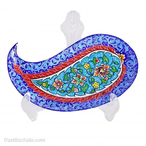 بشقاب بته جقه میناکاری مسی پایه دار دکوری کد LT-12