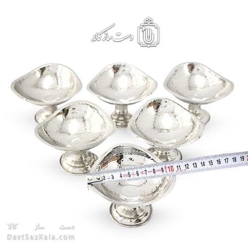 ست هفت سین و بستنی خوری مسی سفید سه گوش 6 عددی AH-107