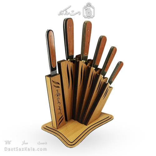 ست چاقوی آشپزخانه زنجان به همراه استند چوبی کد MS-14