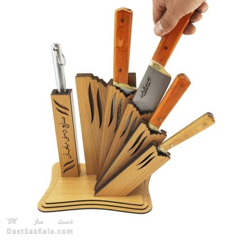سرویس چاقو آشپزخانه زنجان 5 تیکه با پایه چوبی MN-25