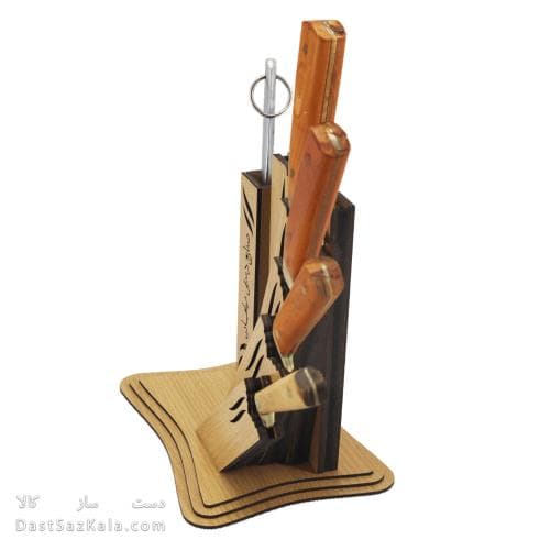 سرویس چاقو آشپزخانه زنجان 5 تیکه با پایه چوبی MN-25