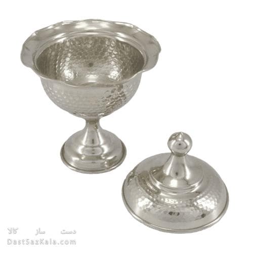 قندان مسی پایه دار سفید زنجان 17 سانتیمتری AH-77